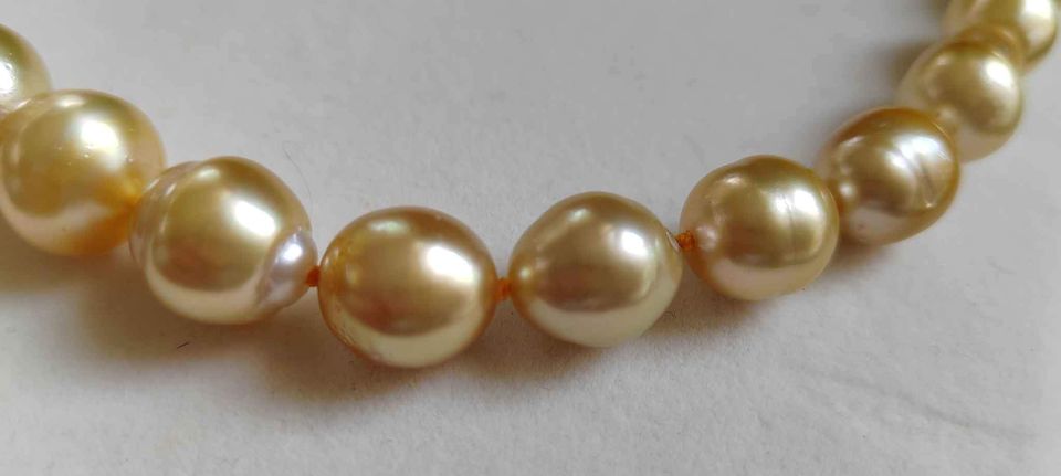 10.2-13mm Genuine golden south sea baroque pearls 14k gold necklace 50cm