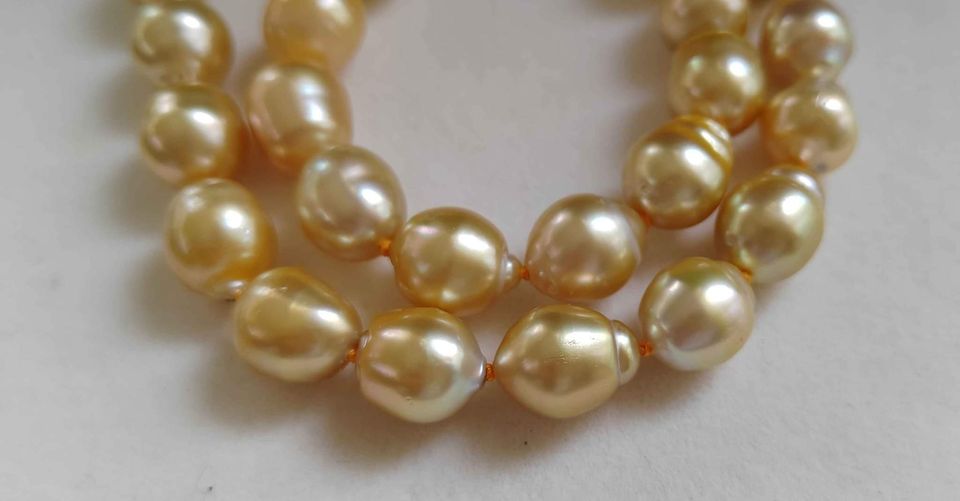 10.2-13mm Genuine golden south sea baroque pearls 14k gold necklace 50cm