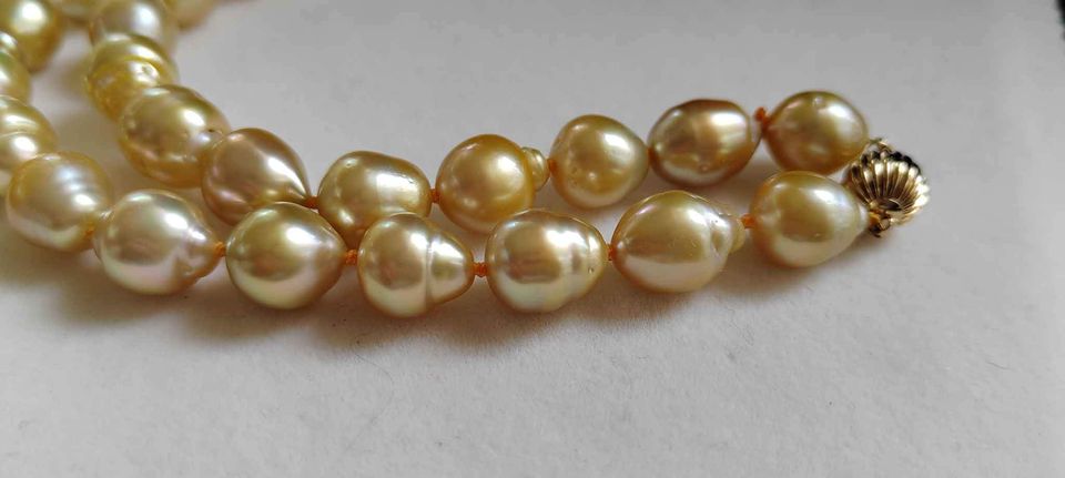 10.2-13mm Genuine golden south sea baroque pearls 14k gold necklace 50cm