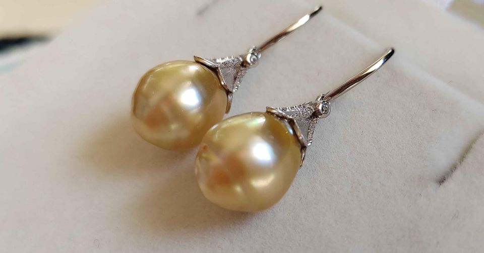 10.4mm Genuine golden south sea pearls classic earrings