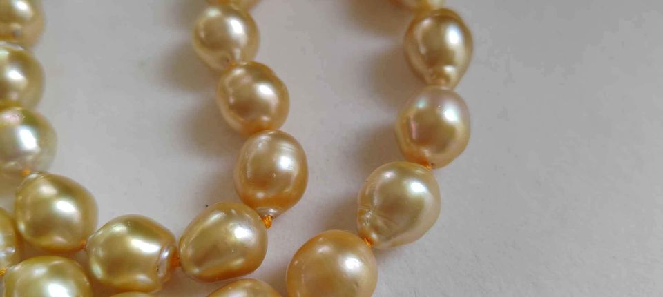 10.2-13mm Genuine golden south sea baroque pearls 14k gold necklace 50cm