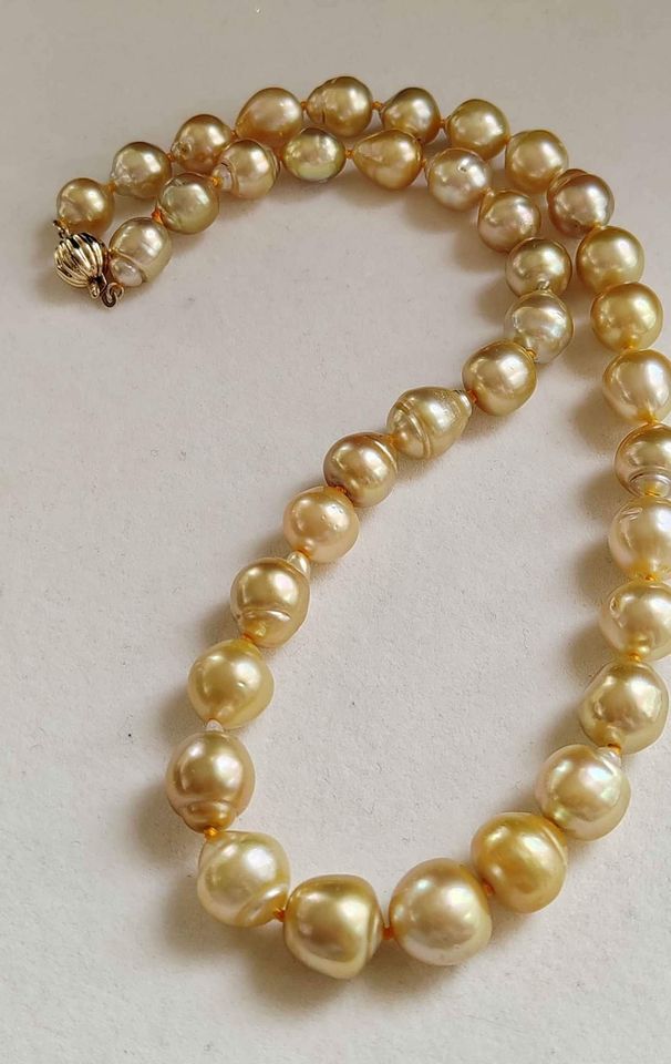 10-12.2mm Genuine golden south sea baroque pearls necklace 48cm