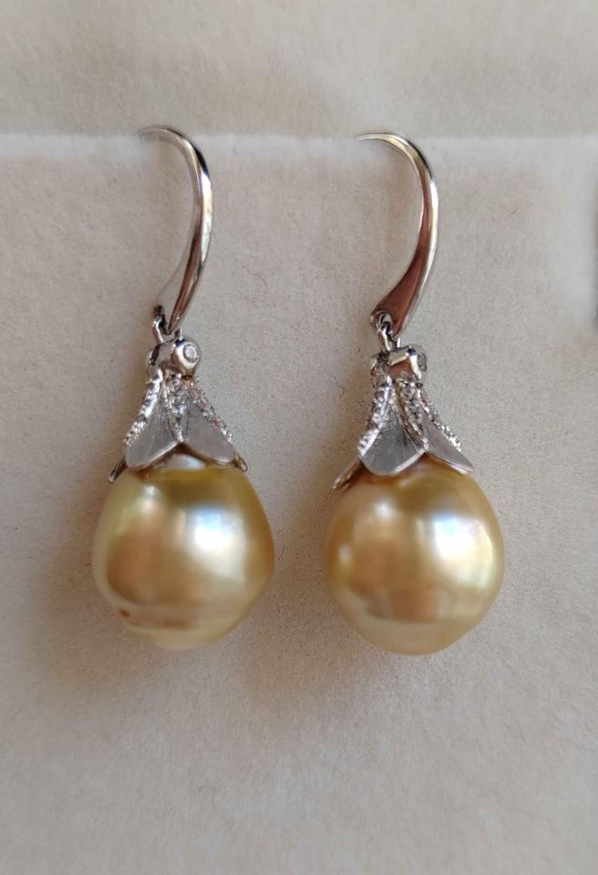 10.4mm Genuine golden south sea pearls classic earrings