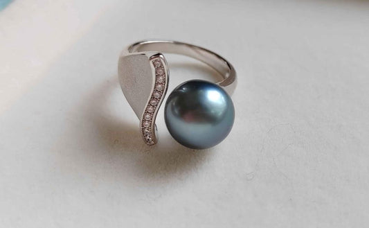 'Blue Sirène' ring genuine tahitian south sea pearl 10.4mm