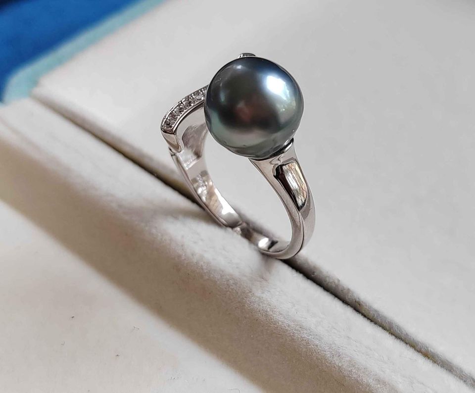 'Blue Sirène' ring genuine tahitian south sea pearl 10.4mm