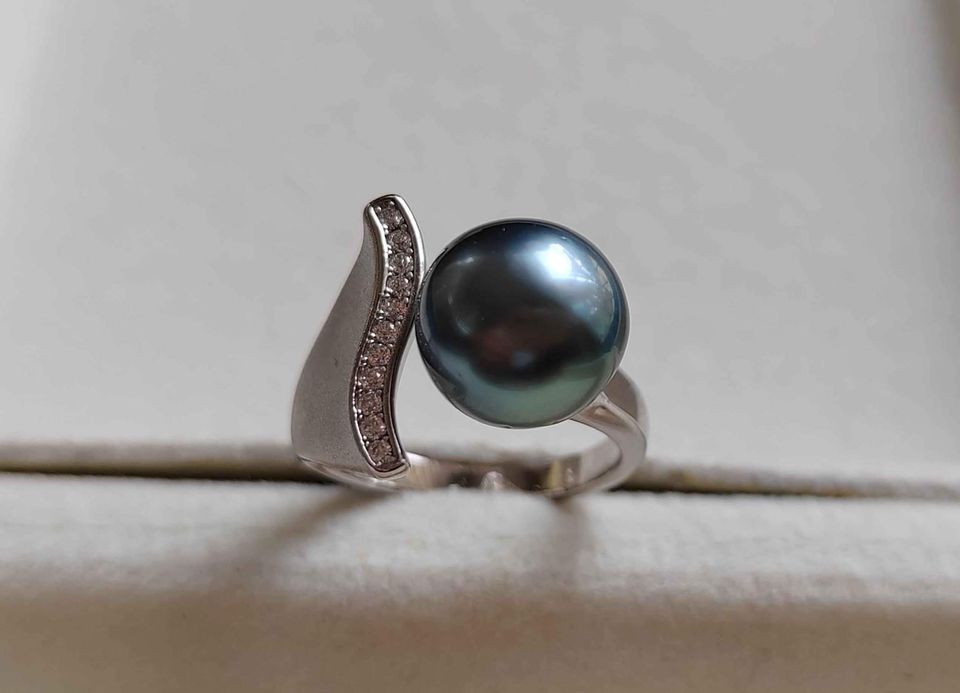 'Blue Sirène' ring genuine tahitian south sea pearl 10.4mm