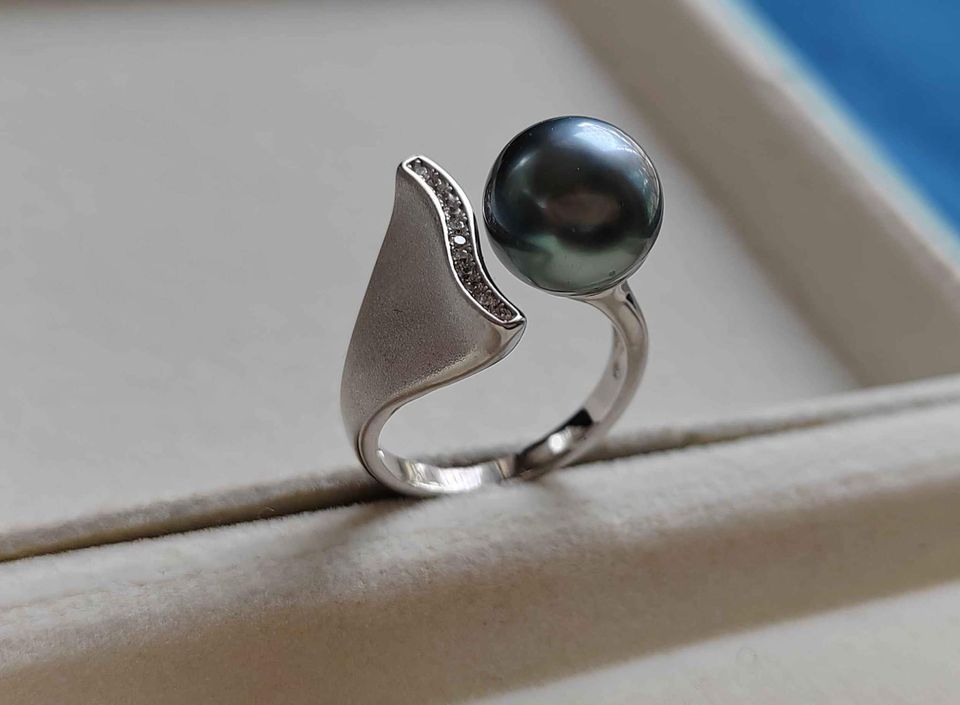 'Blue Sirène' ring genuine tahitian south sea pearl 10.4mm