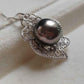 'Silver lacy' necklace genuine tahitian south sea pearl 9.6mm