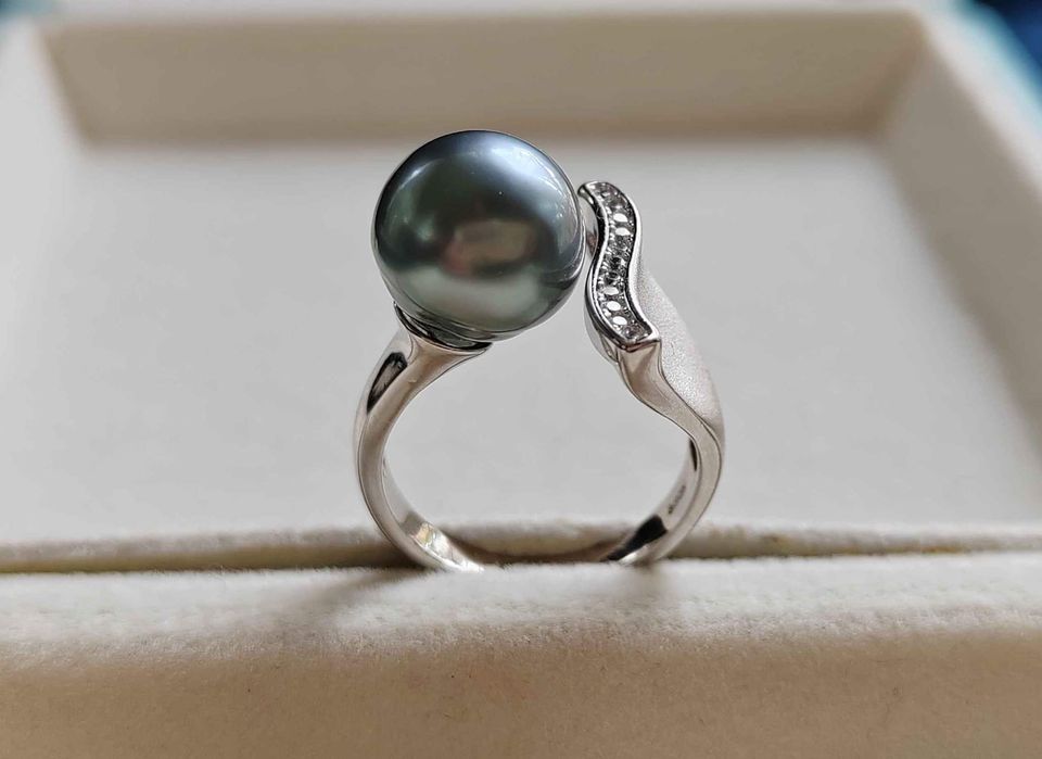 'Blue Sirène' ring genuine tahitian south sea pearl 10.4mm