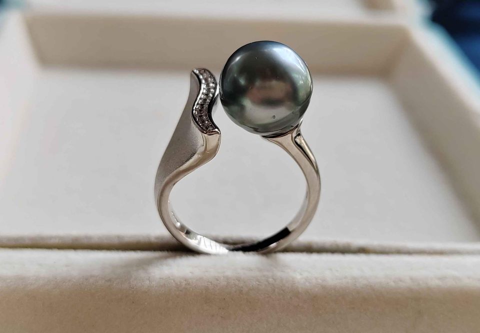 'Blue Sirène' ring genuine tahitian south sea pearl 10.4mm