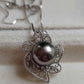 'Silver lacy' necklace genuine tahitian south sea pearl 9.6mm