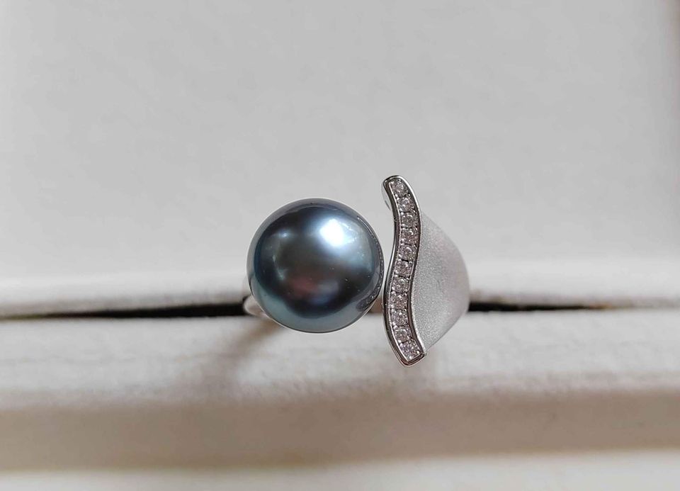 'Blue Sirène' ring genuine tahitian south sea pearl 10.4mm