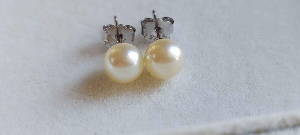 Special offer❤️Classic earrings studs genuine akoya round pearls champagne 6.3mm AA+