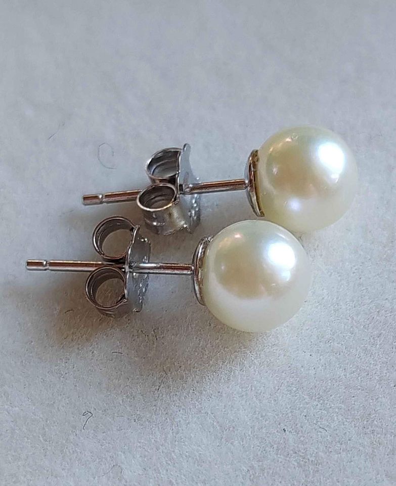 Classic earrings studs genuine akoya round pearls 6.3mm AA+