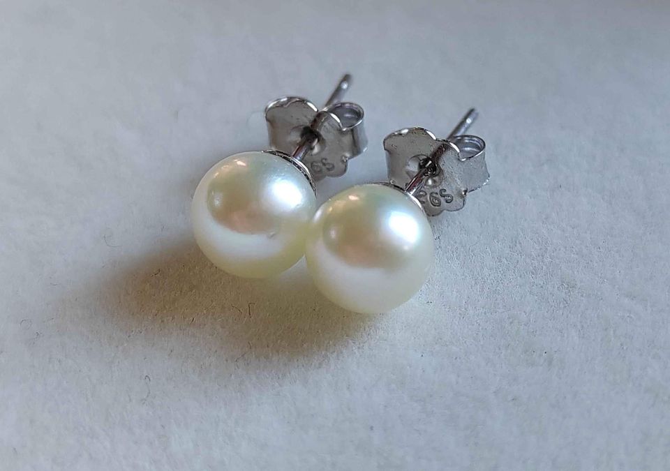 Classic earrings studs genuine akoya round pearls 6.3mm AA+