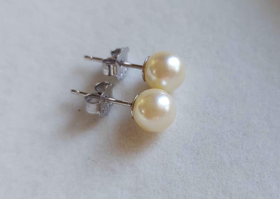 Special offer❤️Classic earrings studs genuine akoya round pearls champagne 6.3mm AA+