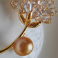 'Golden dandelion' brooch genuine golden south sea pearl 11.2x11.7mm