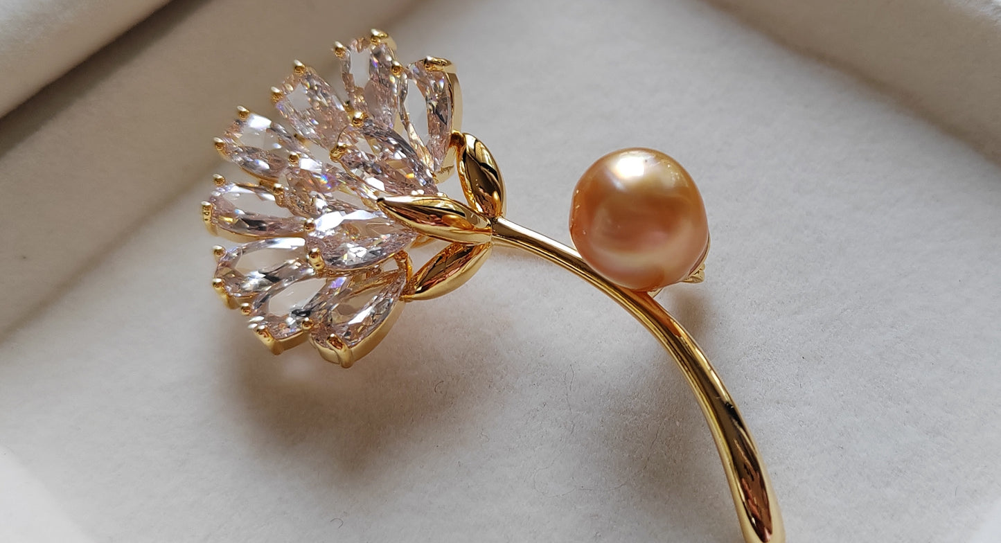 'Golden dandelion' brooch genuine golden south sea pearl 11.2x11.7mm