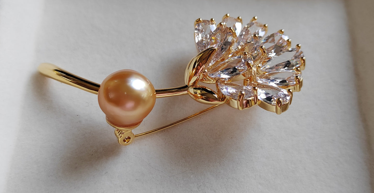 'Golden dandelion' brooch genuine golden south sea pearl 11.2x11.7mm