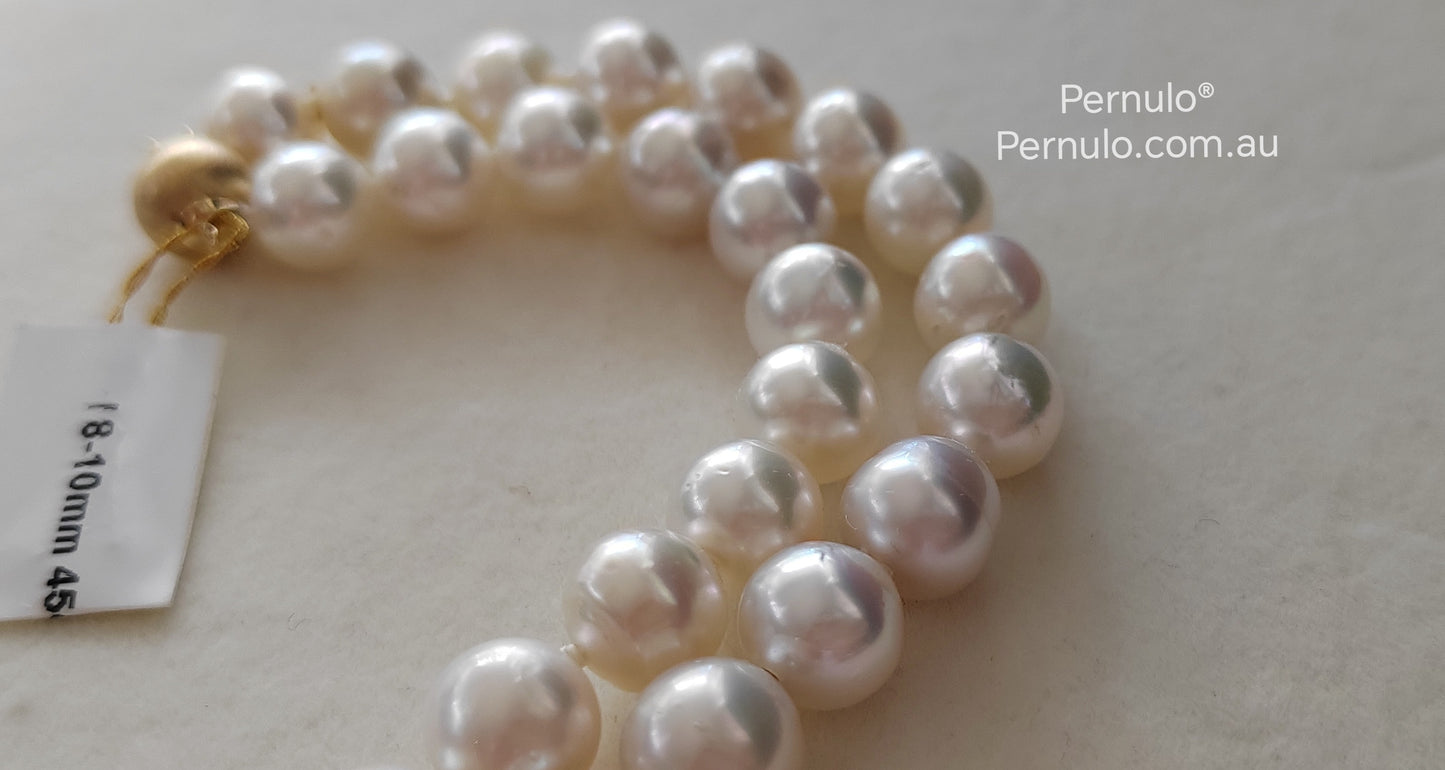 8-10mm Genuine Broome south Sea white pearls classic 14k necklace