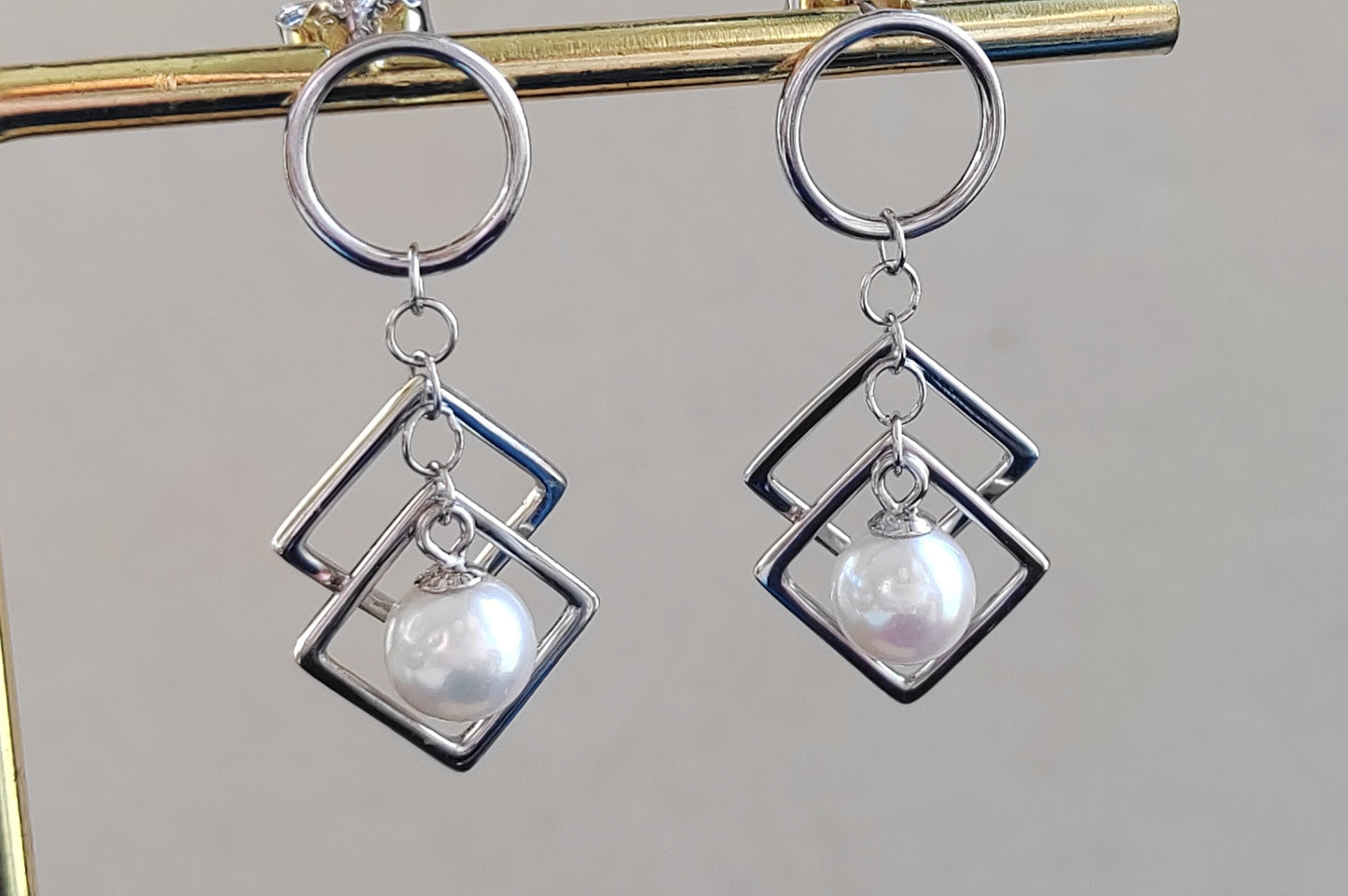 6.3mm genuine akoya round pearls classic dangle earrings