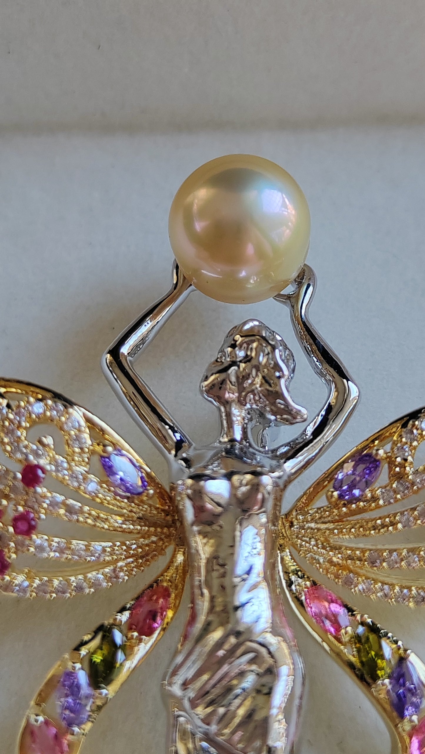 'Forest Fairy' brooch genuine golden south sea pearl 9.6mm