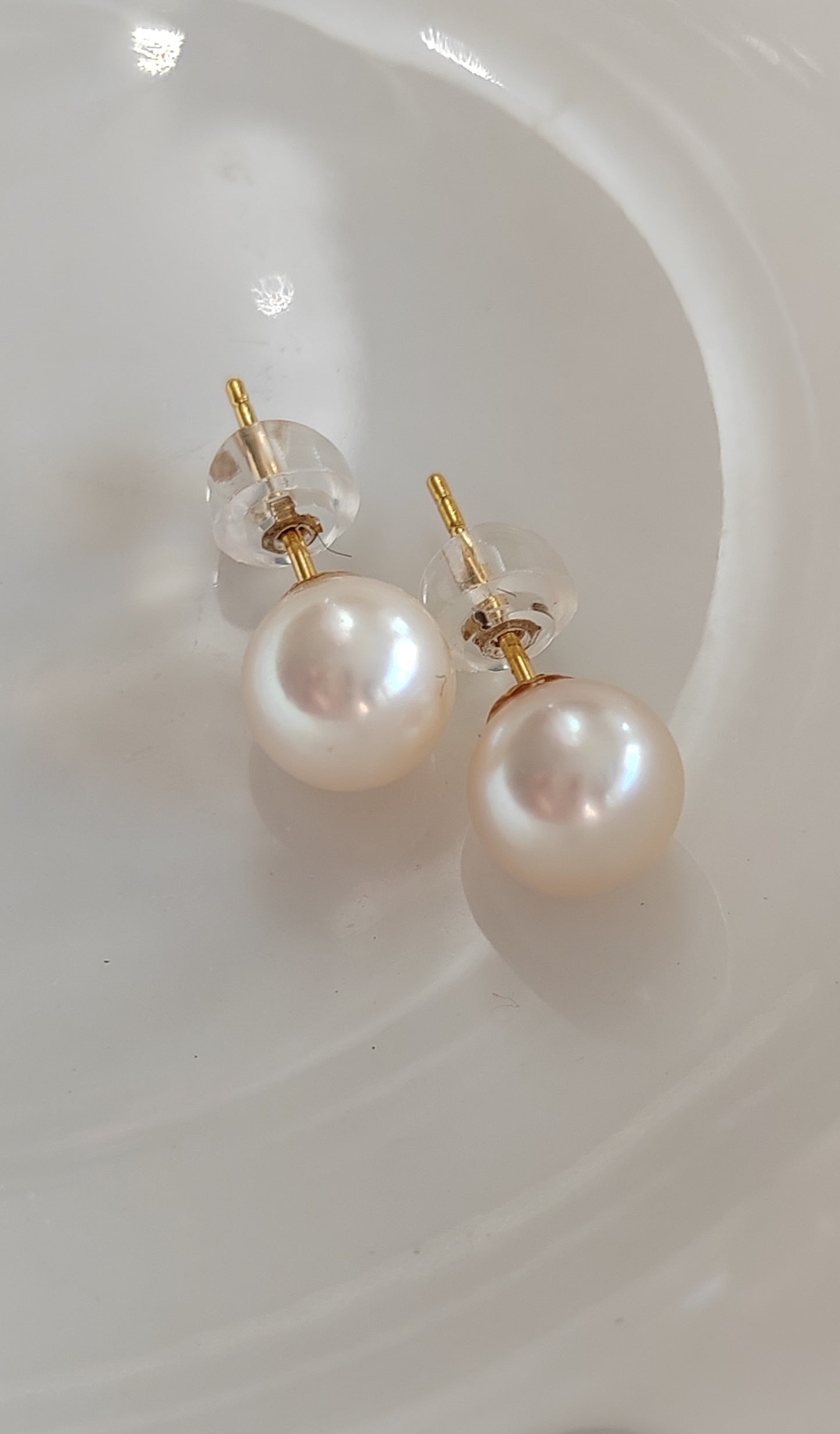 7.4mm Genuine akoya round pearls AAA classic 18k gold earrings studs