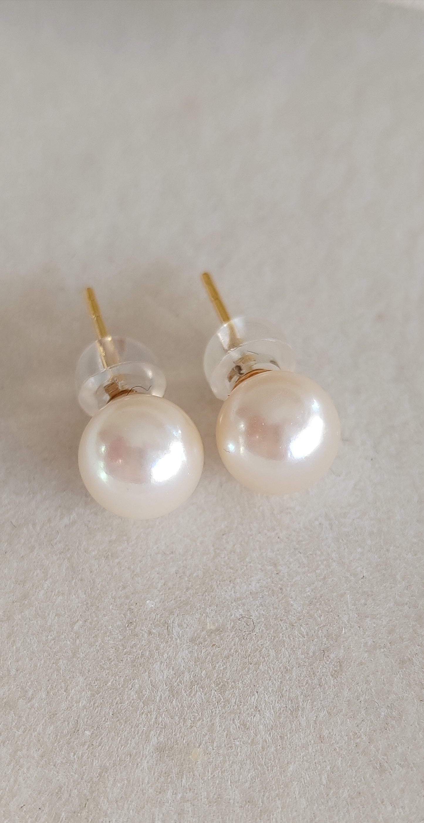 7.4mm Genuine akoya round pearls AAA classic 18k gold earrings studs