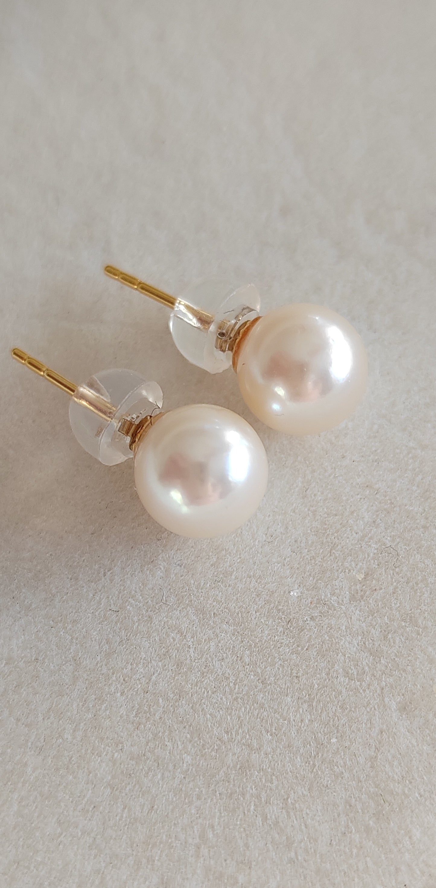 7.4mm Genuine akoya round pearls AAA classic 18k gold earrings studs