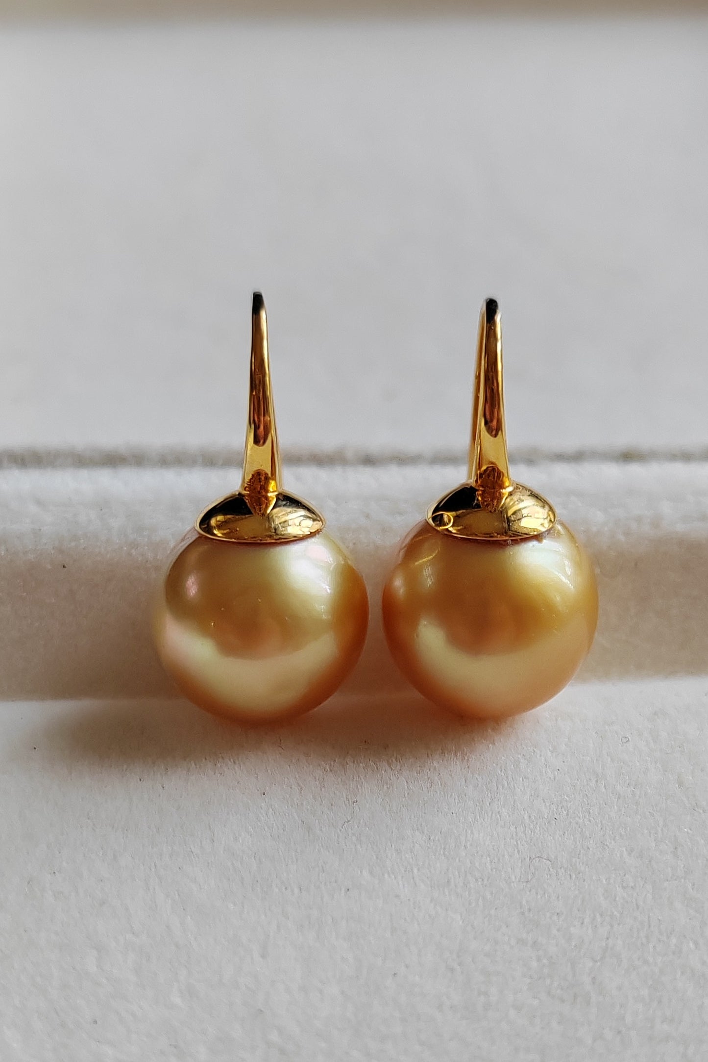 'Sunrise' 9k earrings genuine golden south sea pearls 11.1mm