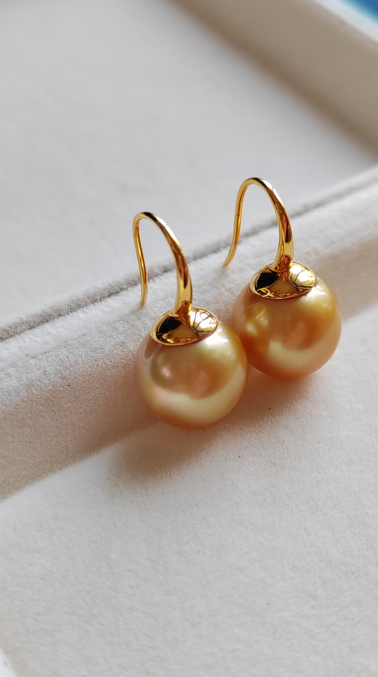 'Sunrise' 9k earrings genuine golden south sea pearls 11.1mm