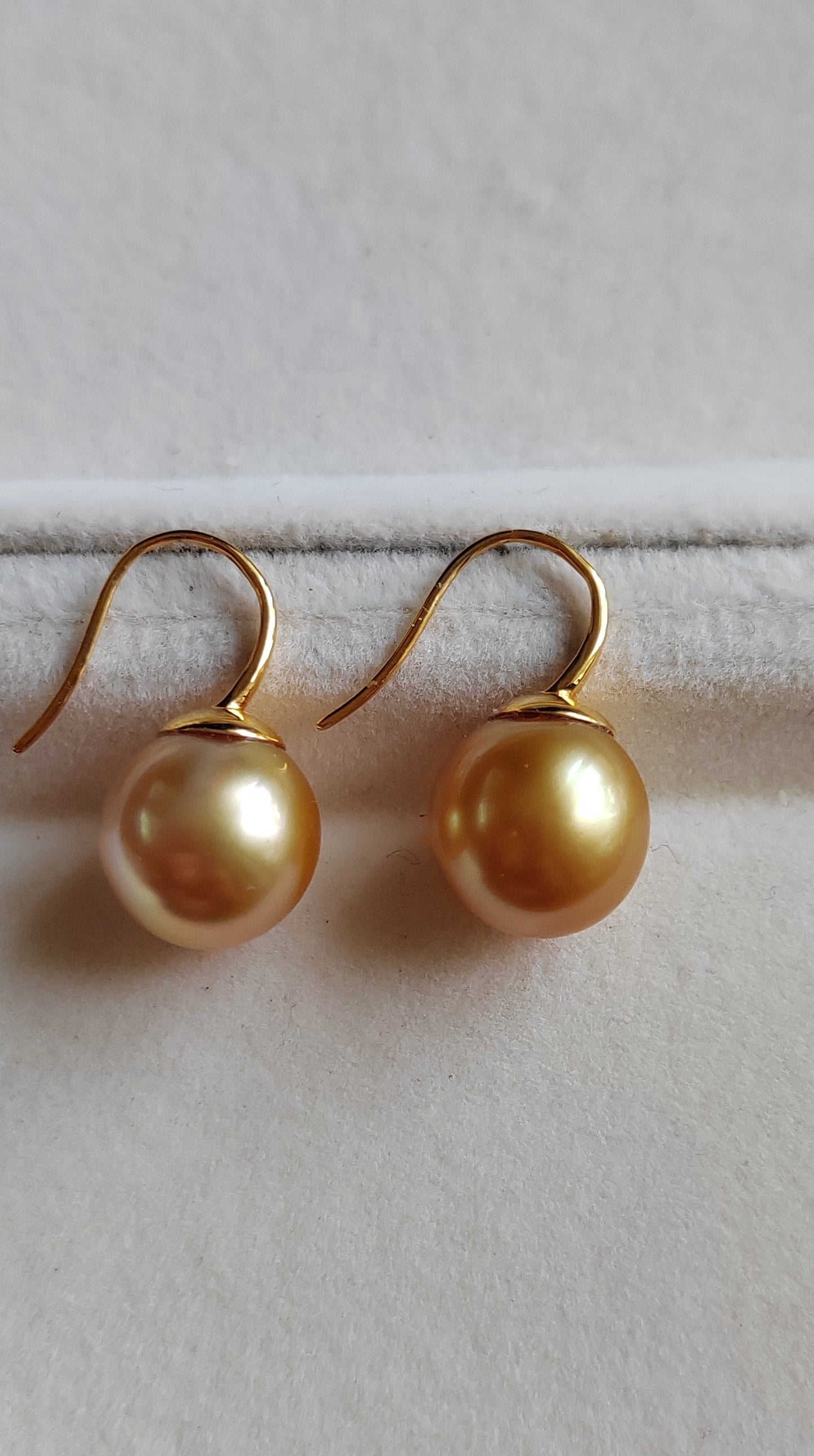 'Sunrise' 9k earrings genuine golden south sea pearls 11.1mm