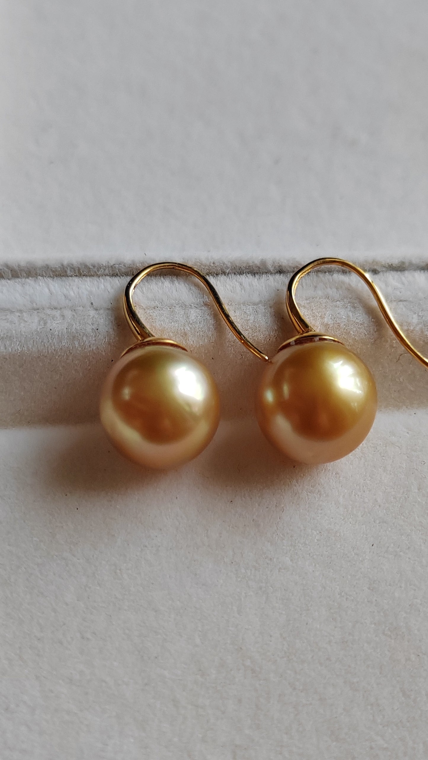 'Sunrise' 9k earrings genuine golden south sea pearls 11.1mm