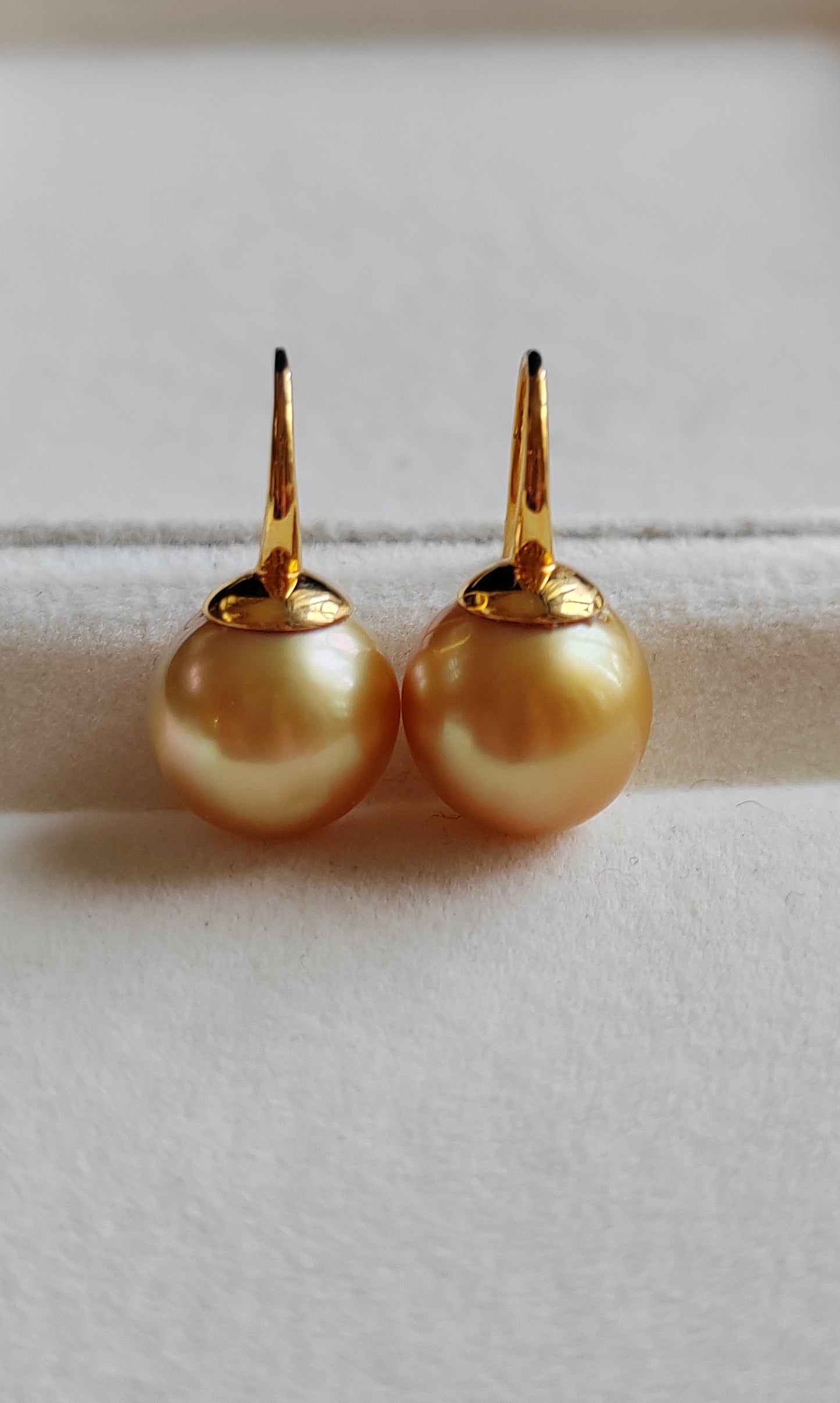 'Sunrise' 9k earrings genuine golden south sea pearls 11.1mm