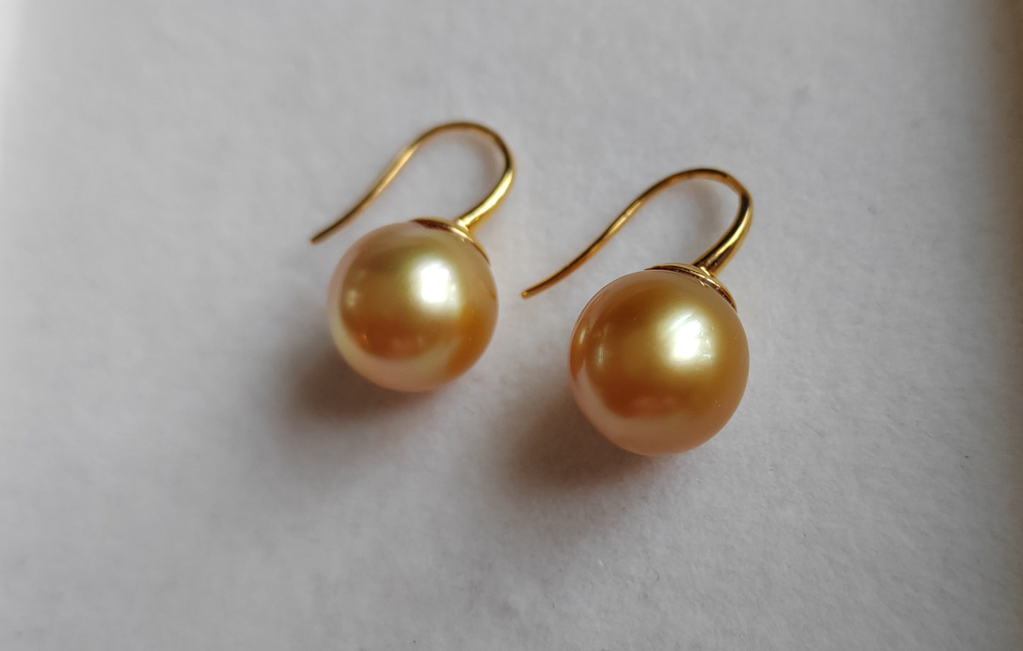 'Sunrise' 9k earrings genuine golden south sea pearls 11.1mm