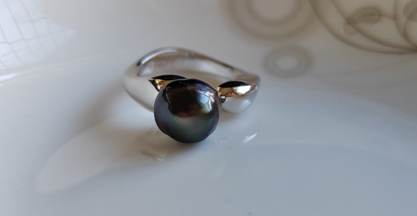 8.9mm Genuine tahitian south sea pearl classic ring