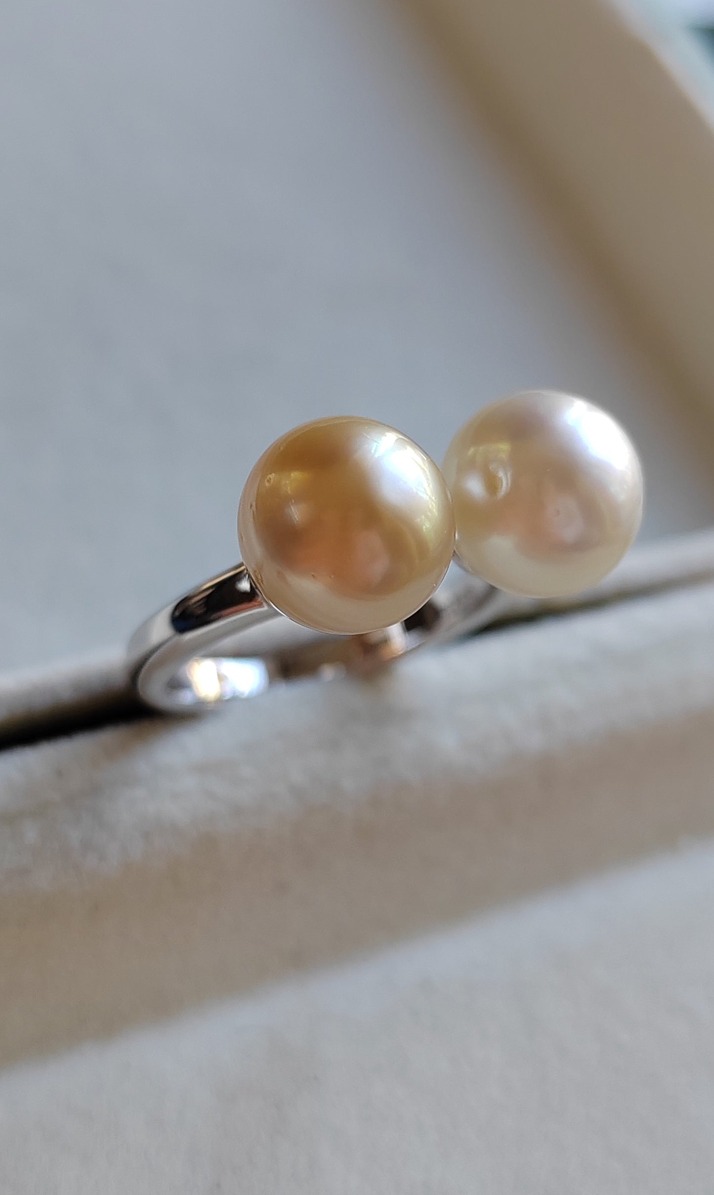 8.8-8.9mm Genuine south sea pearls classic double pearl ring