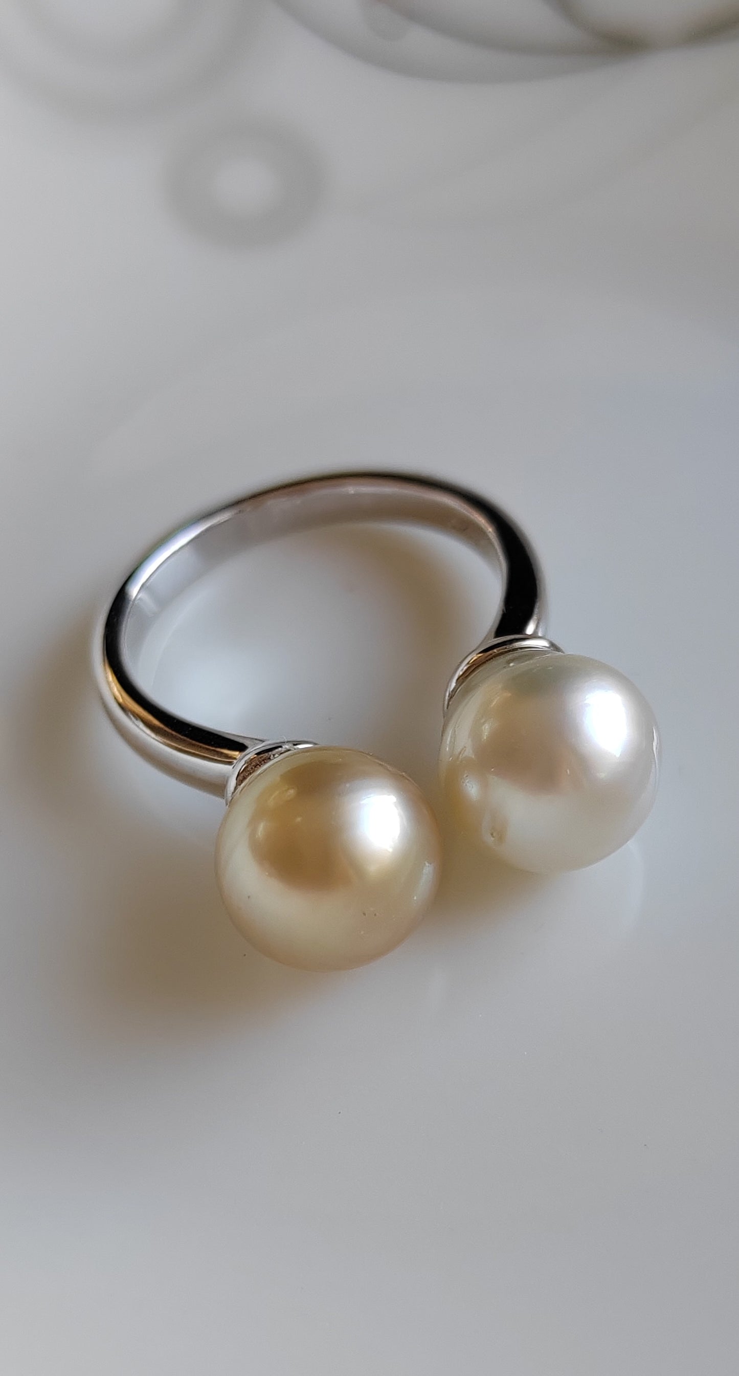 8.8-8.9mm Genuine south sea pearls classic double pearl ring