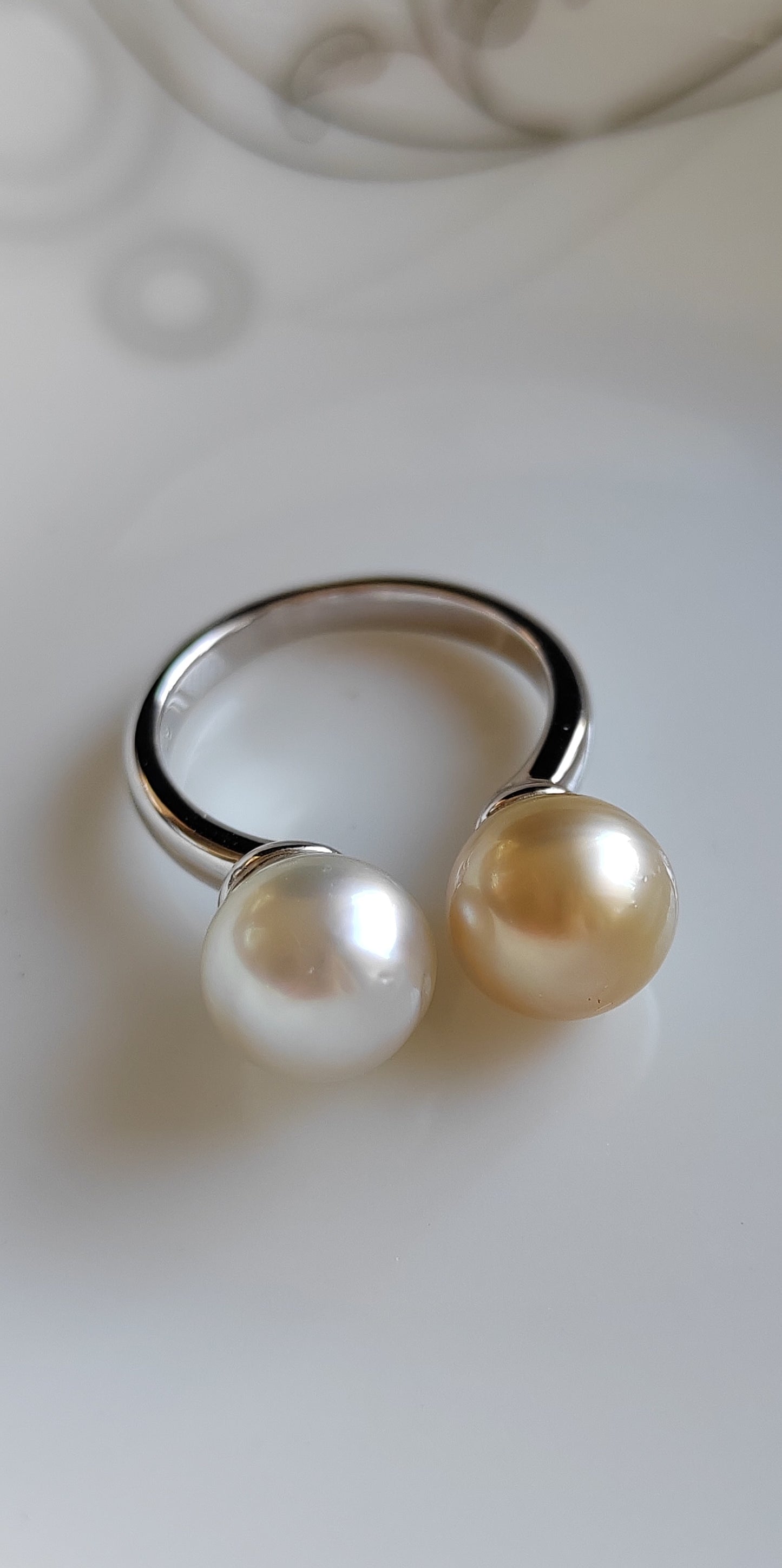 8.8-8.9mm Genuine south sea pearls classic double pearl ring