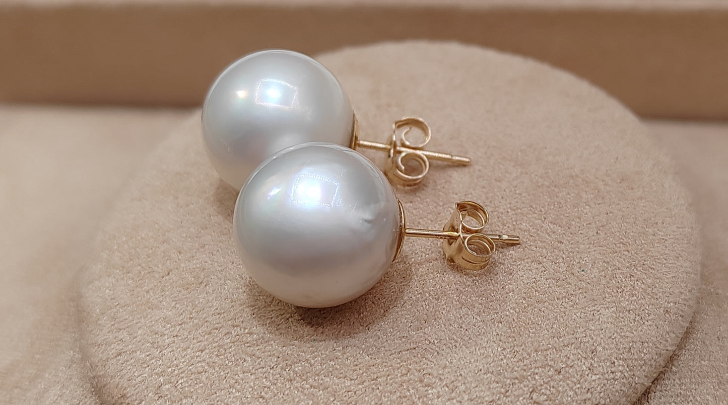 Clearance 12.1mm Genuine south sea white pearls classic 14ct gold earrings