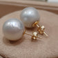 Clearance 12.1mm Genuine south sea white pearls classic 14ct gold earrings