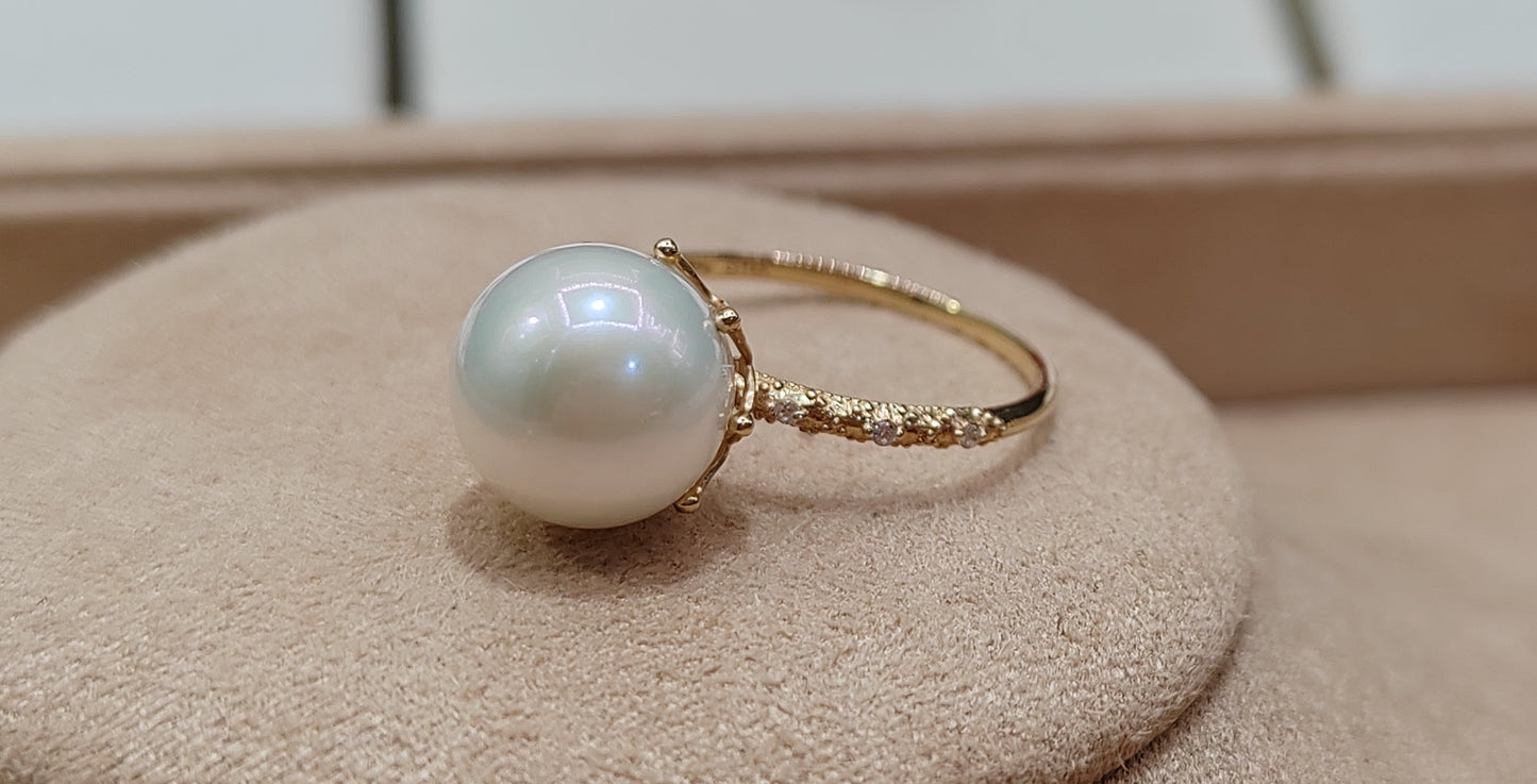 Clearance 14ct gold ring genuine freshwater lustrous pearl 9.6mm size K1/2