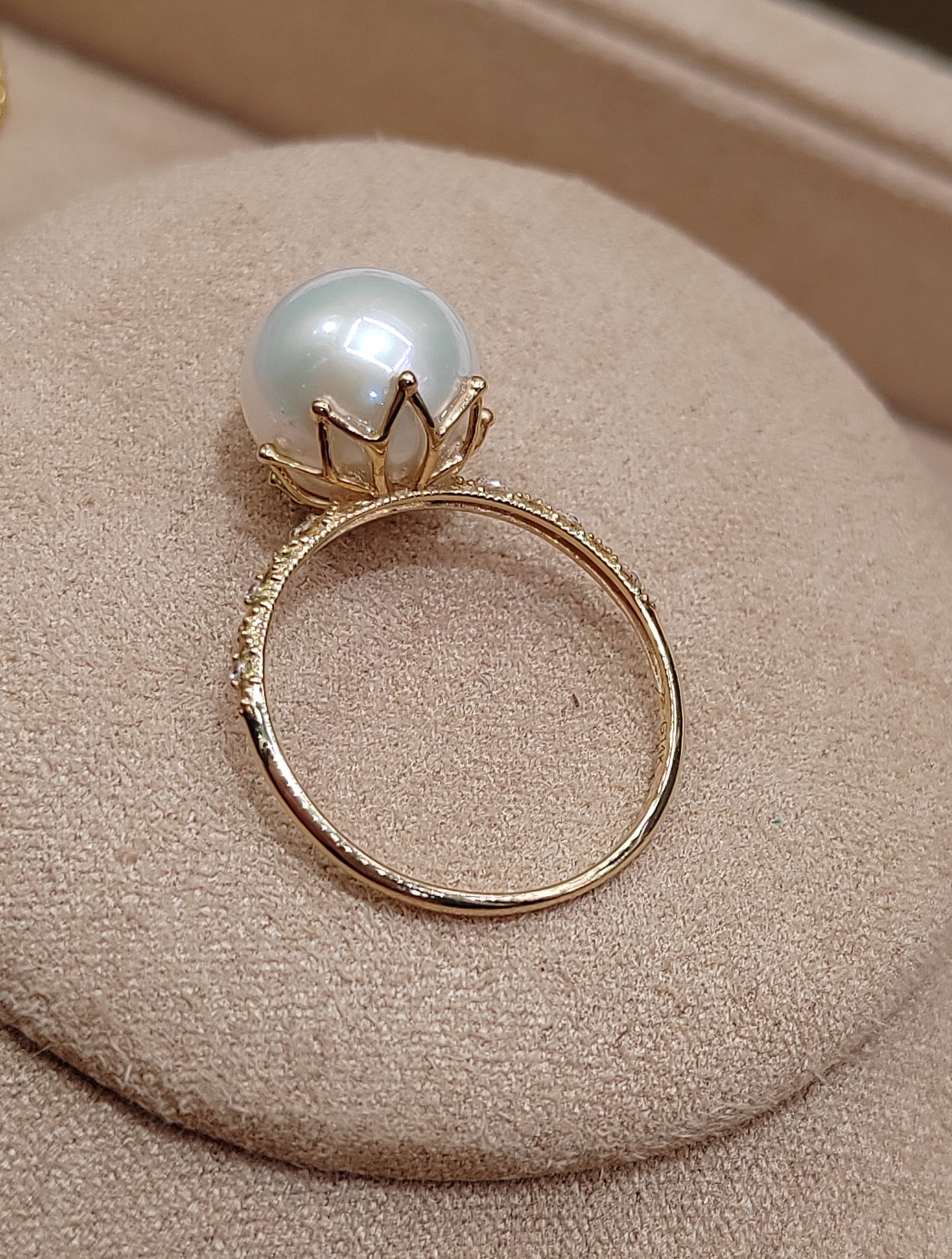 Clearance 14ct gold ring genuine freshwater lustrous pearl 9.6mm size K1/2