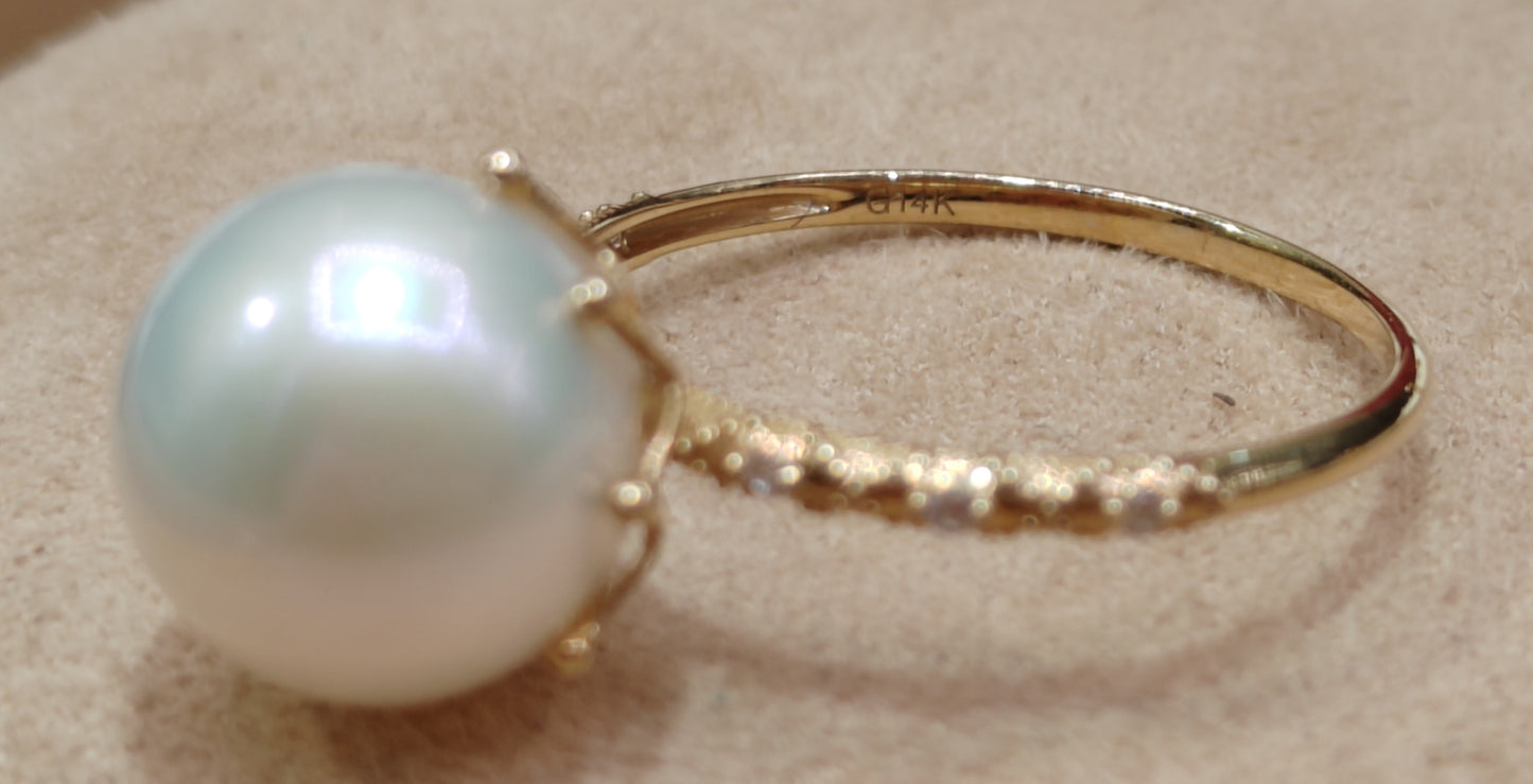 Clearance 14ct gold ring genuine freshwater lustrous pearl 9.6mm size K1/2