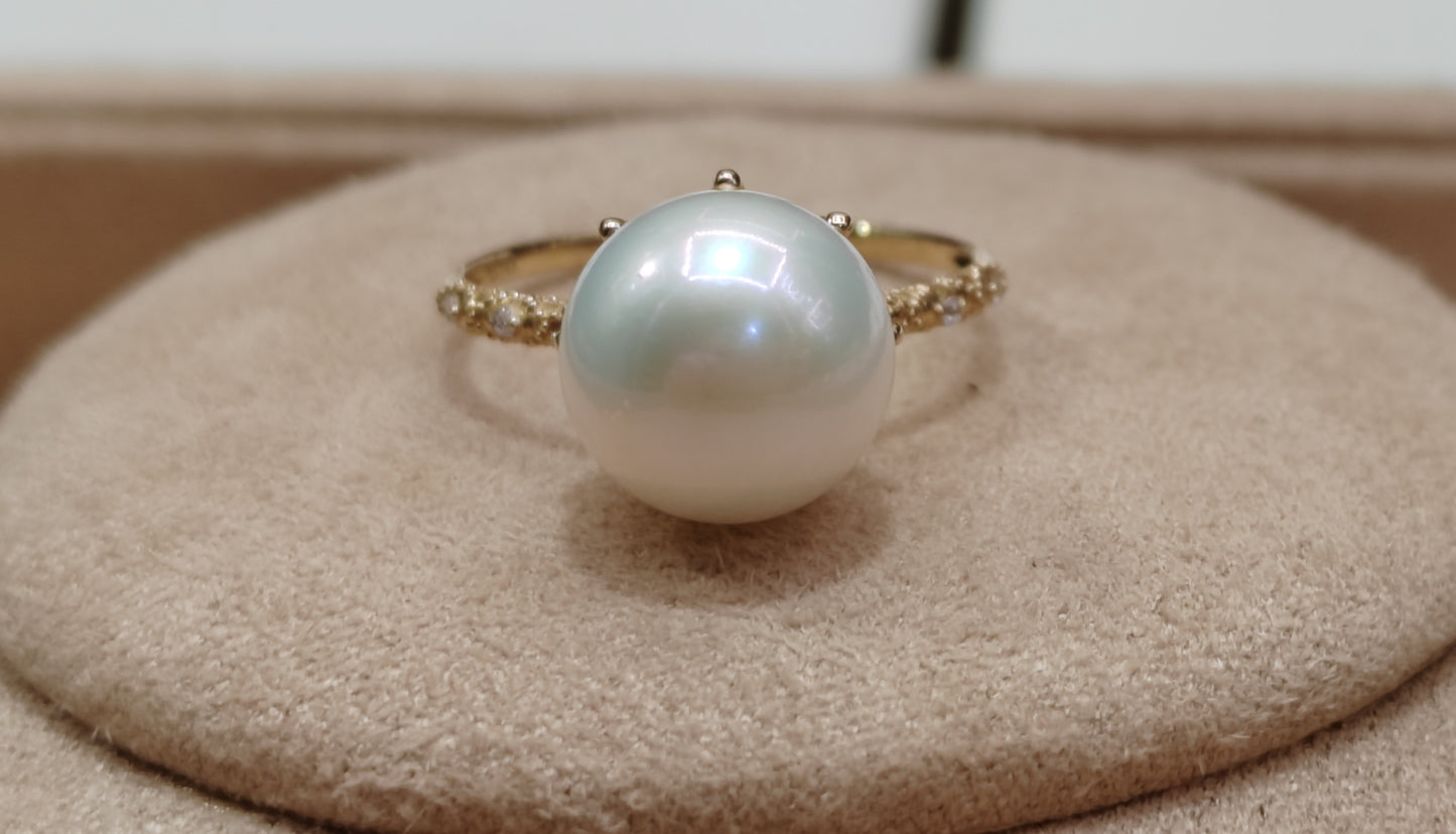 Clearance 14ct gold ring genuine freshwater lustrous pearl 9.6mm size K1/2