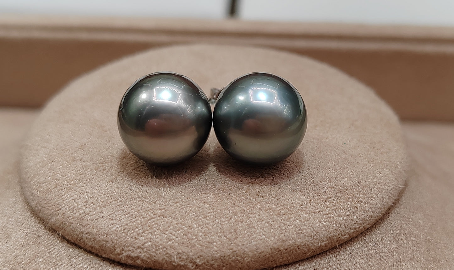 Clearance 11.1mm genuine tahitian south sea pearls classic earrings studs