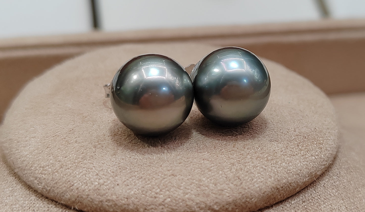 Clearance 11.1mm genuine tahitian south sea pearls classic earrings studs