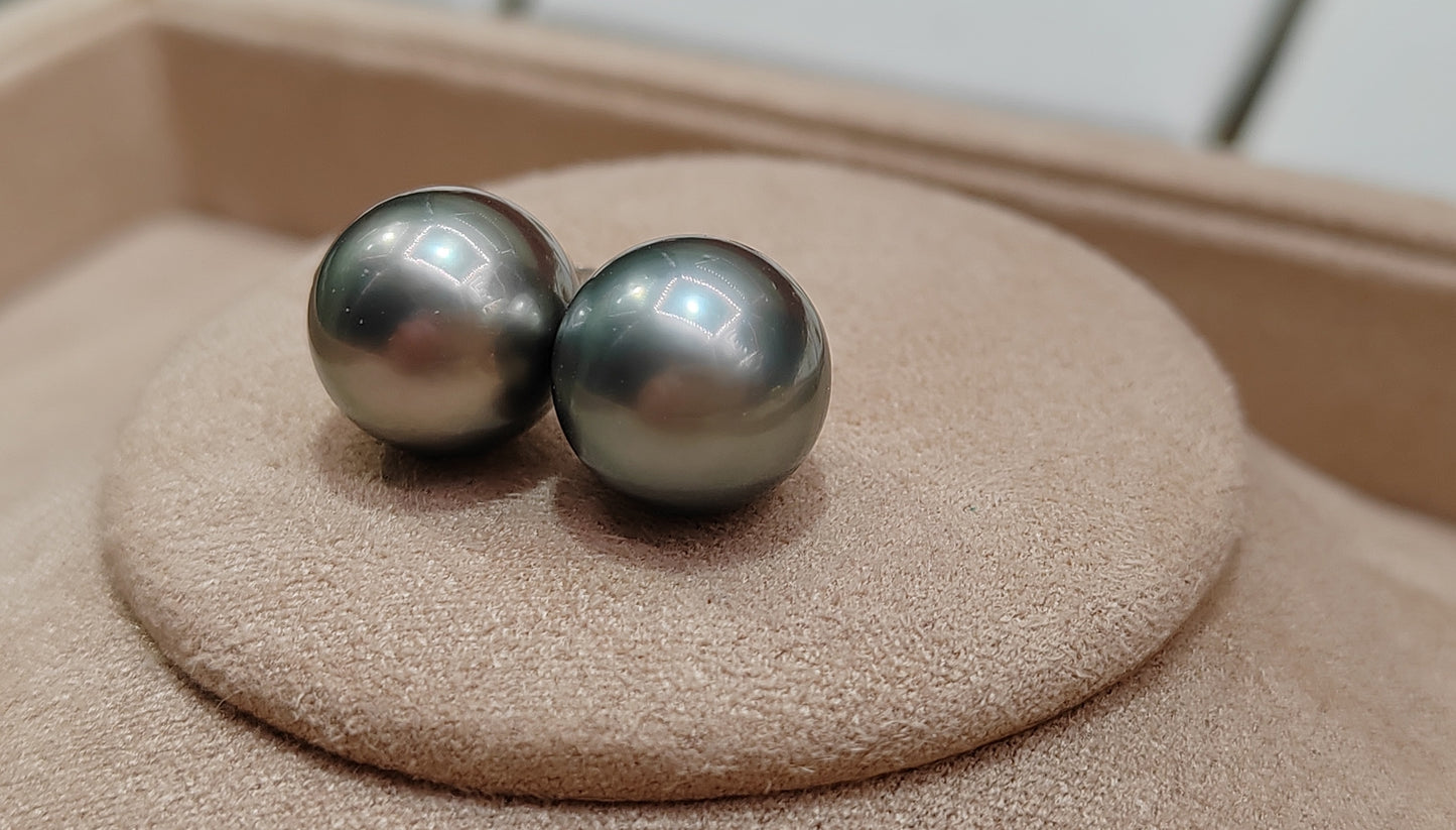 Clearance 11.1mm genuine tahitian south sea pearls classic earrings studs