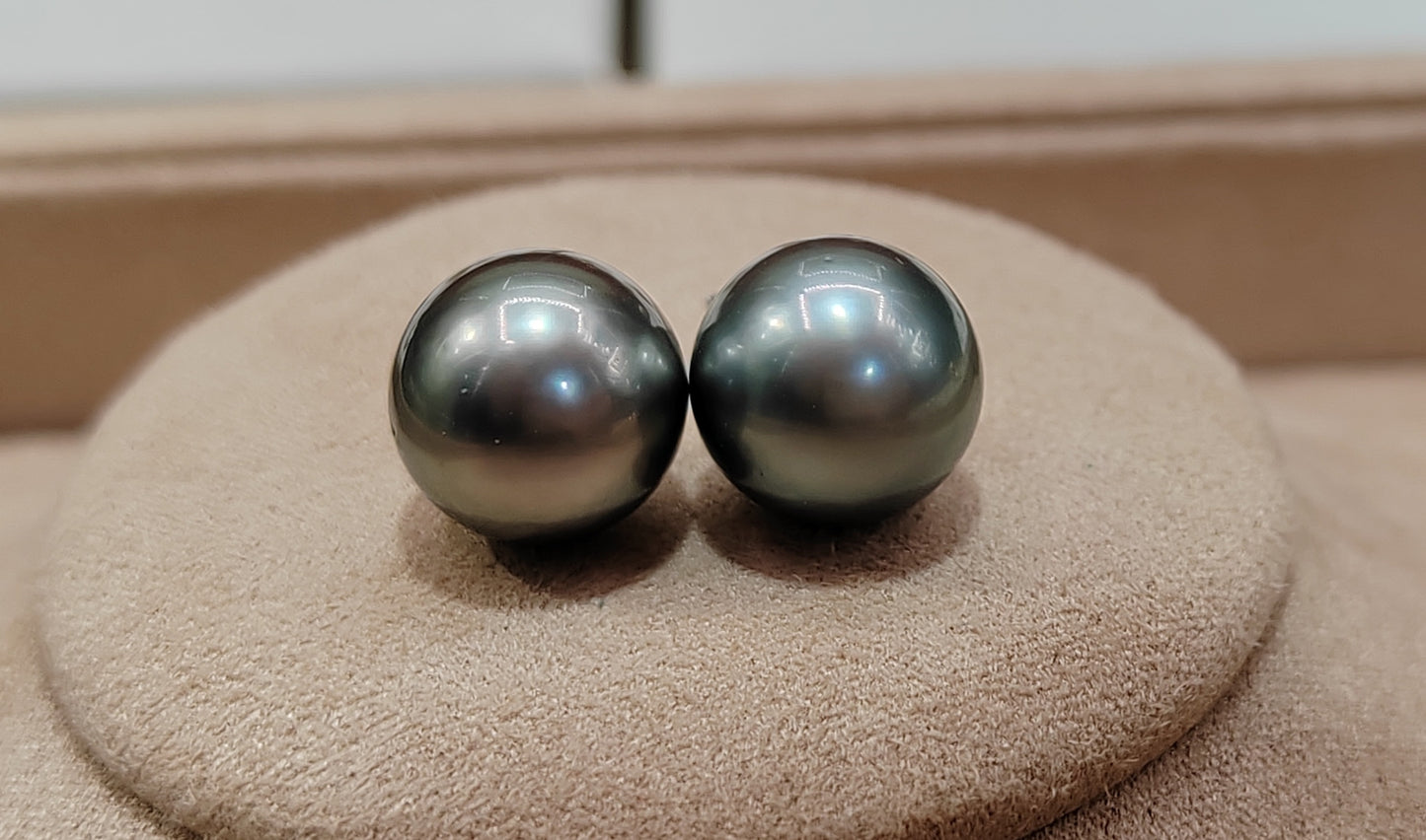 Clearance 11.1mm genuine tahitian south sea pearls classic earrings studs