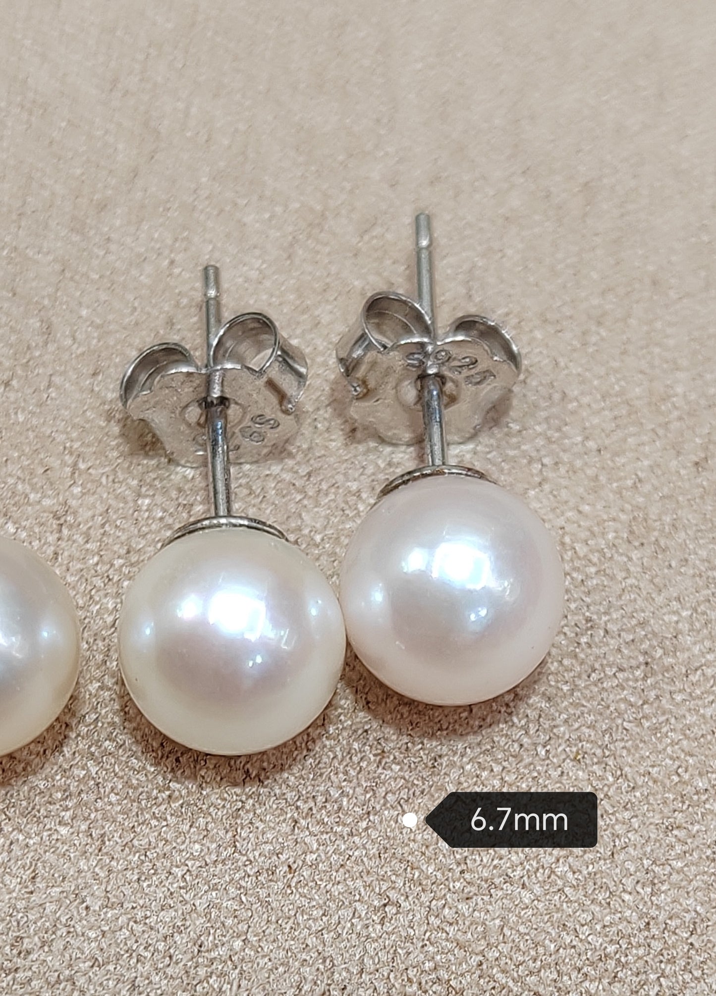 6.7mm AA+ Genuine akoya round pearls classic earrings studs sterling silver